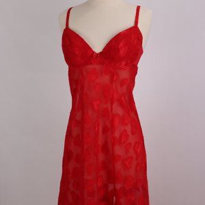 🌺 RARE Victoria's Secret NWOT Hearts Red Long Sheer Nightgown Negligee Lingerie